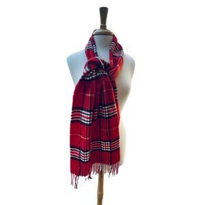 NWT V  Frass Red plaid fringed Cashmink scarf soft acrylic machine washable